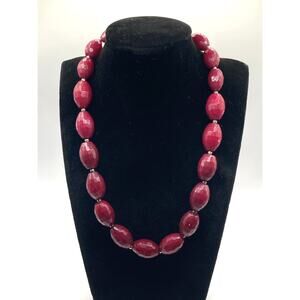 White House Black Market Dyed Red Jade Gold Accent Necklace 16" READ